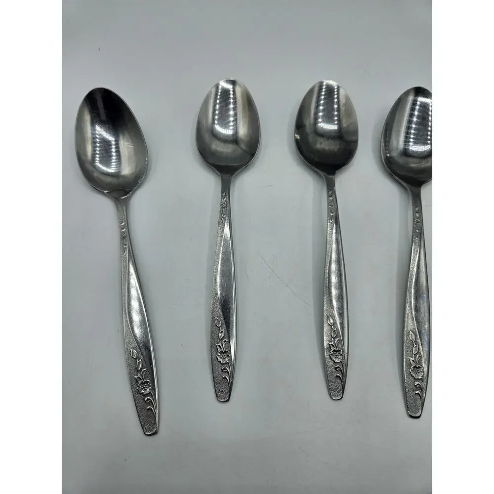 Vintage‎ International Stainless Tablespoons Set 7 Korea Floral Pattern MCM